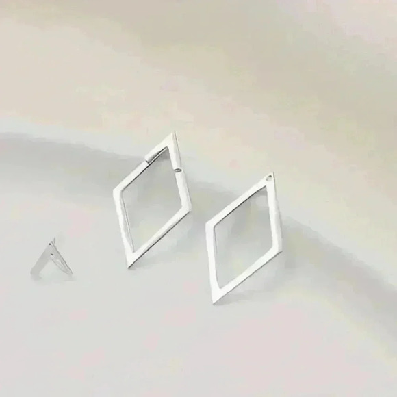 Stylish Pair of Elegant Geometric Open-Back Earrings with Stainless Steel Posts - Picture 4 of 6